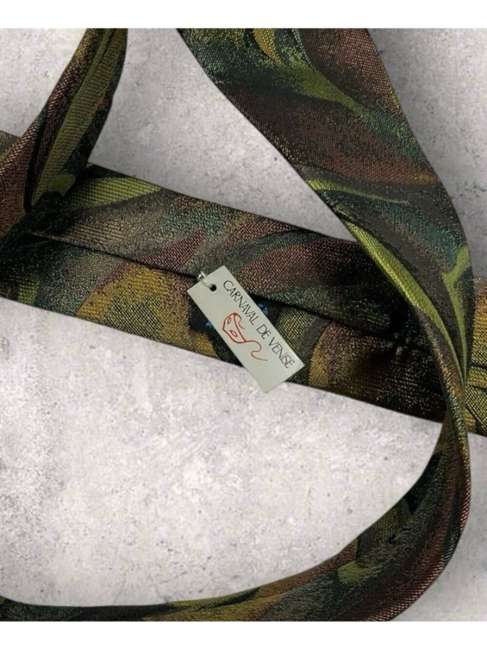 NEW CARNAVAL DE VENISE Silk Tie ITALY Brown Green Art W:3.7" - Picture 4 of 7